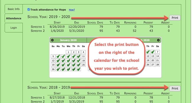 Printing Attendance Records in Homeschool Planet screenshot 3