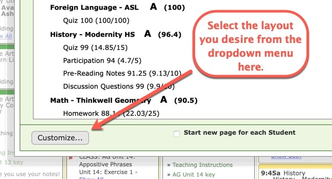 Printing Grade Reports in your homeschool planner step 2