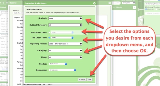 Printing Grade Reports in your homeschool planner step 3