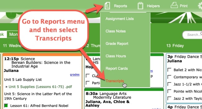 Printing Transcripts in your homeschool planner screenshot 1