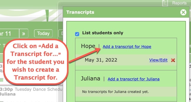 Creating Transcripts in your homeschool planner step 2