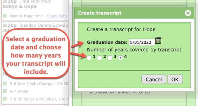 Creating Transcripts in your homeschool planner step 3