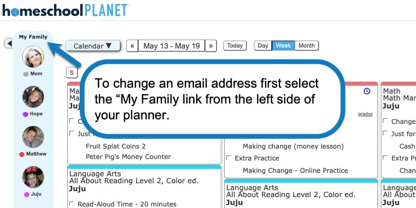 How to update your email in Homeschool Planet 1
