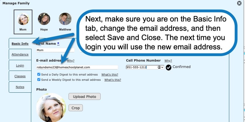 How to update your email in Homeschool Planet 2