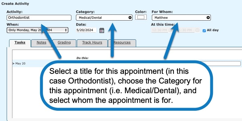 Adding appointments to your homeschool planner screenshot 2