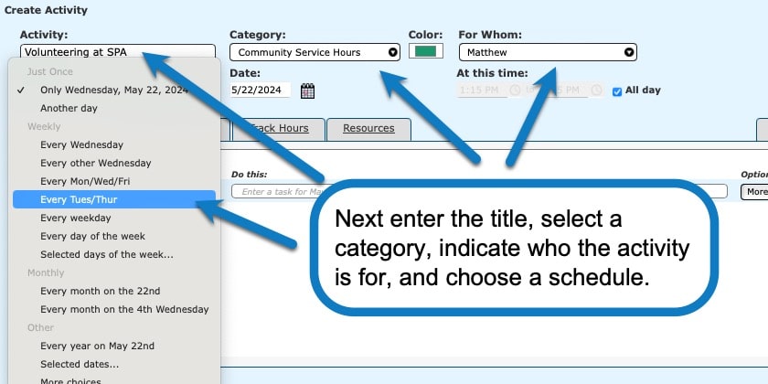 Tracking community service hours in your homeschool planner screenshot 2