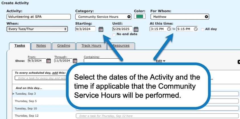 Tracking community service hours in your homeschool planner screenshot 3