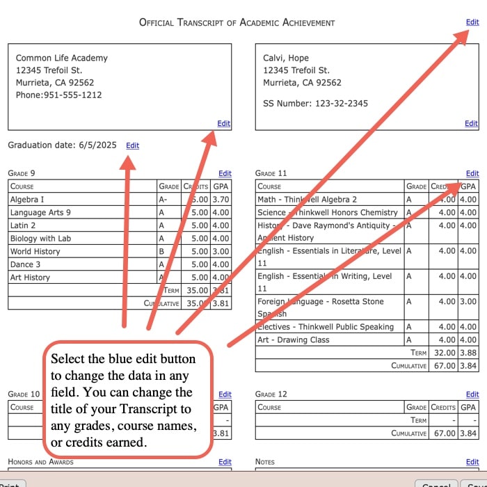 Editing Transcripts step 3 in your homeschool planner image