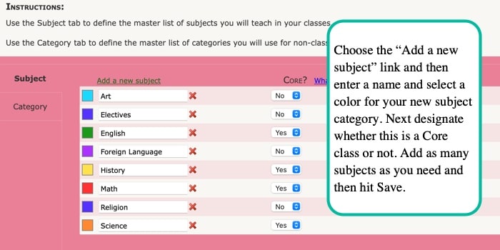 Setting Up Subjects step 2 in Homeschool Planet image