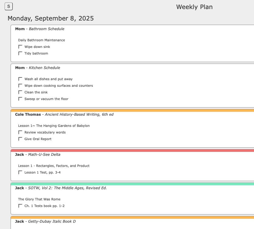 Juliana's plan for week of March 29th in Homeschool Planet