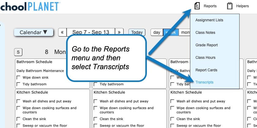 Creating Transcripts in your homeschool planner