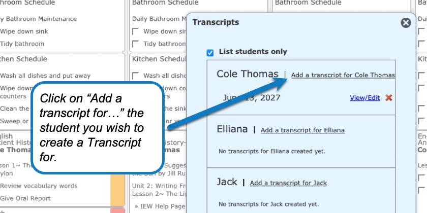 Creating Transcripts in your homeschool planner step 2