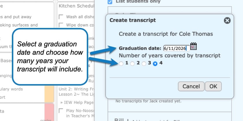 Creating Transcripts in your homeschool planner step 3