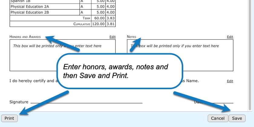 Creating Transcripts in your homeschool planner step 6