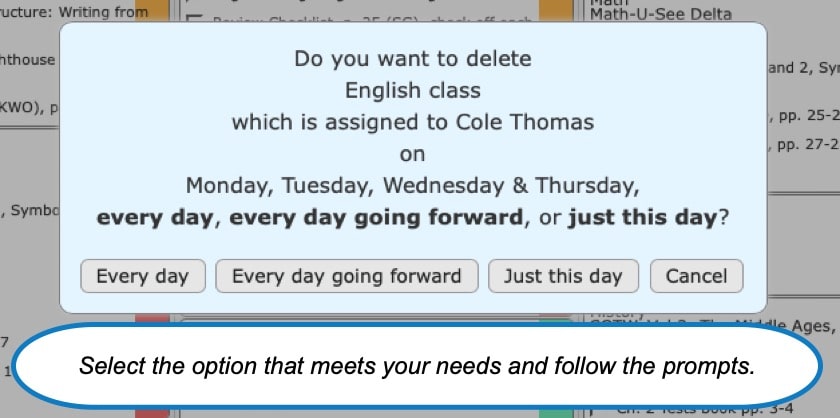 Delete a class in Homeschool Planet image 3