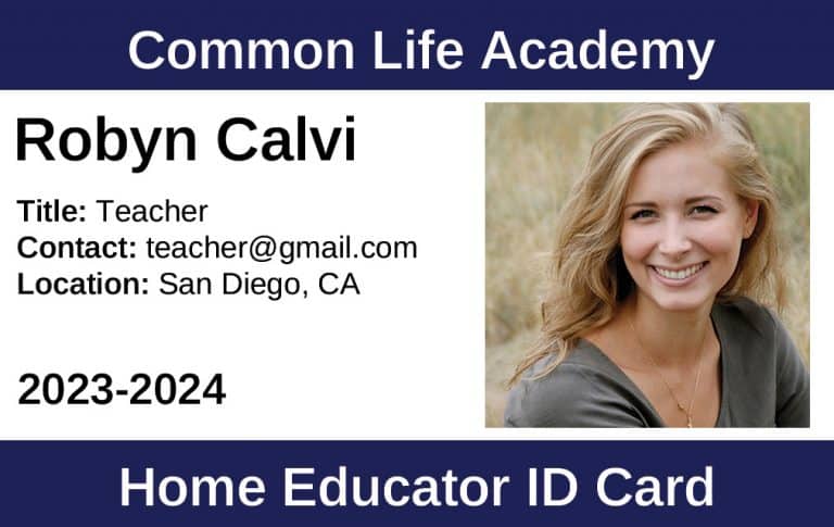 Sample homeschool ID card- Generic Teacher