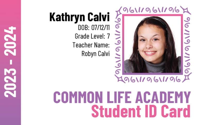 Sample homeschool ID card- Girly