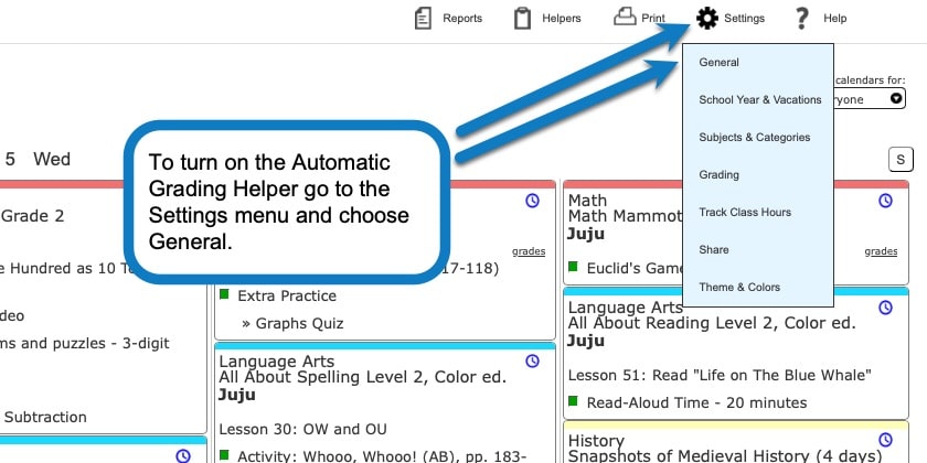 Automatic grading helper in general settings