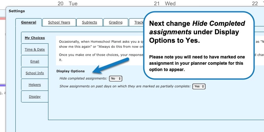 hiding completed assignments in your homeschool planner step 2