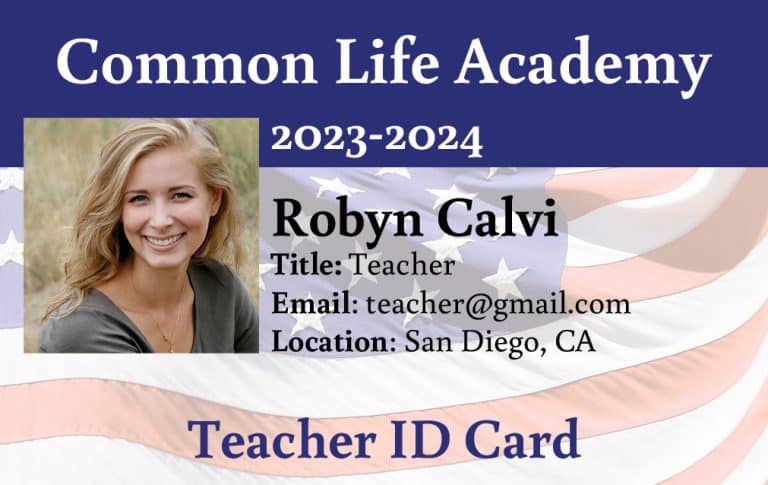 Sample homeschool ID card- Patriotic teacher