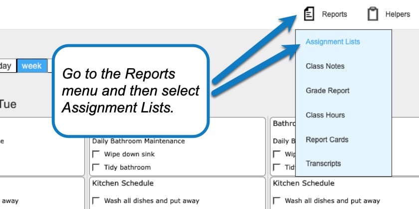 Printing Assignment Lists in your homeschool planner screenshot 1