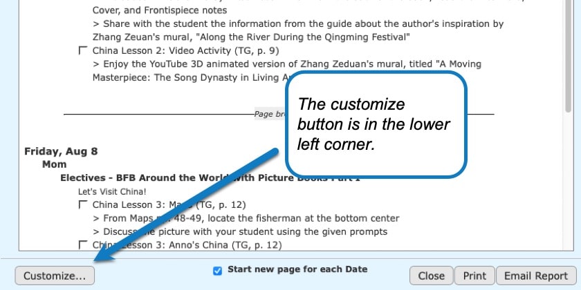 Printing Assignment Lists in Homeschool Planet screenshot 2