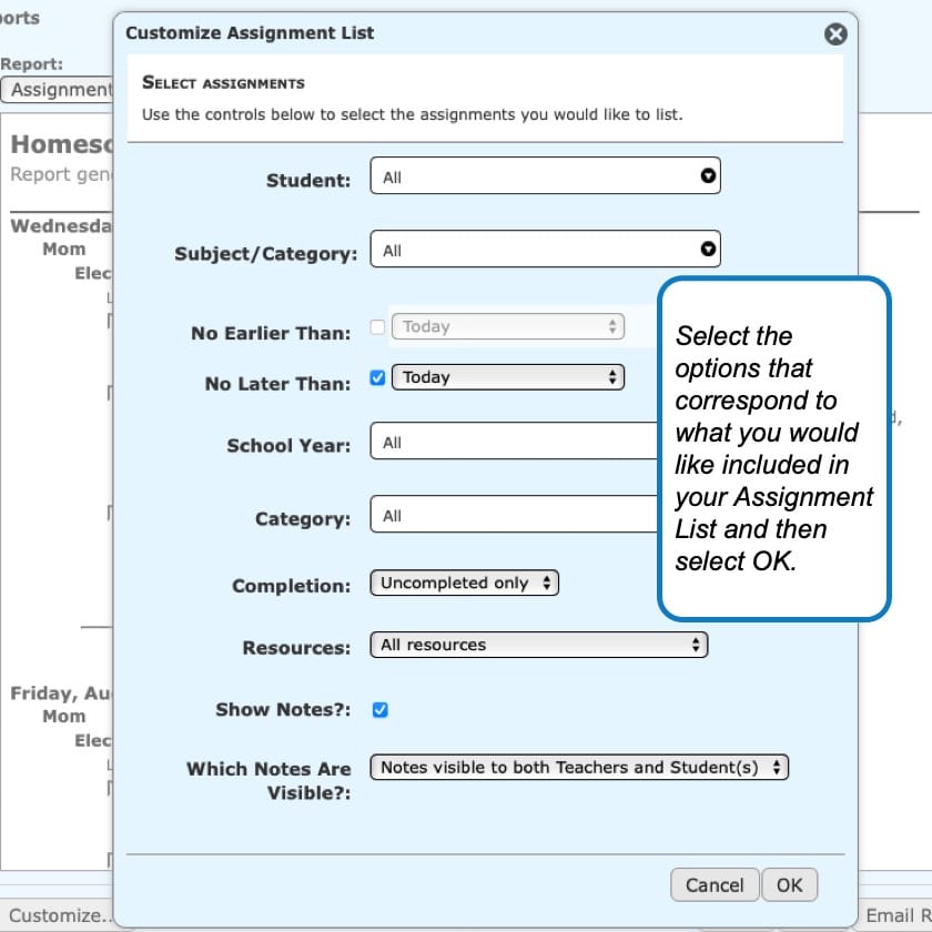 Printing Assignment Lists in Homeschool Planet screenshot 3