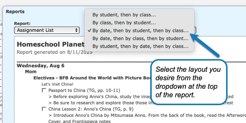 Printing Assignment Lists in Homeschool Planet screenshot 4