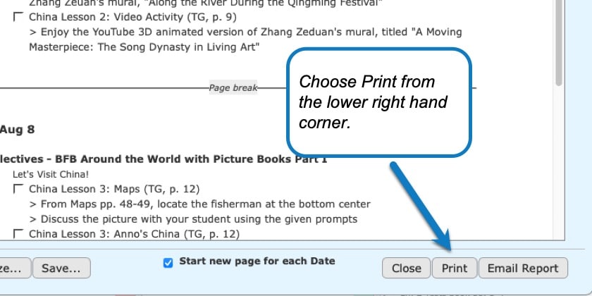 Printing Assignment Lists in Homeschool Planet screenshot 5