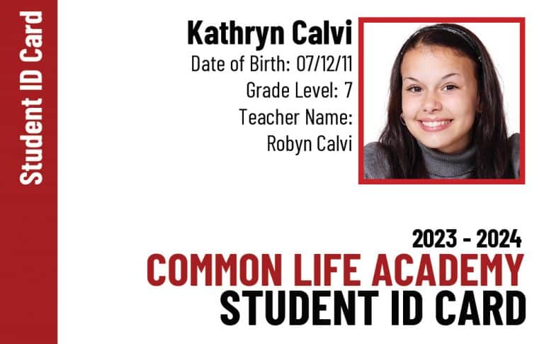 Sample homeschool ID card- Red