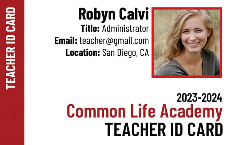 Sample homeschool ID card- Red teacher