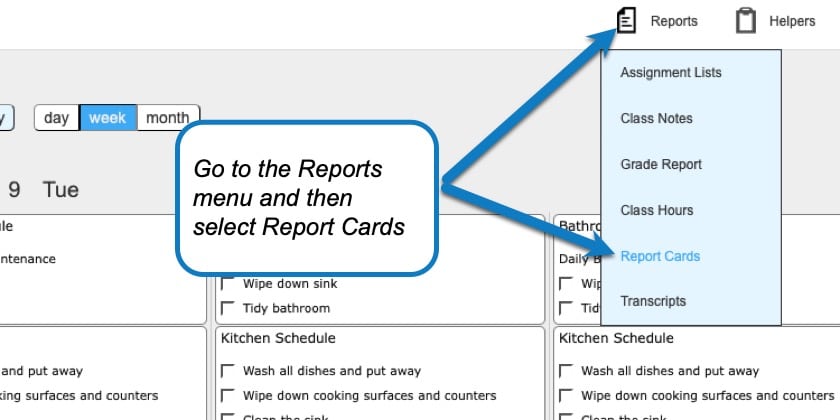 Creating Report Cards in Homeschool Planet step 1