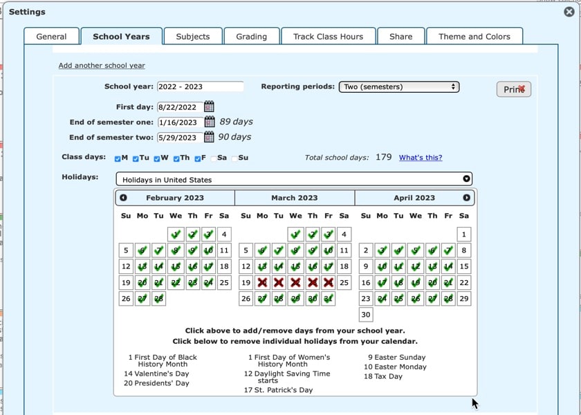 Homeschool Planet Calendar Set-Up screenshot button