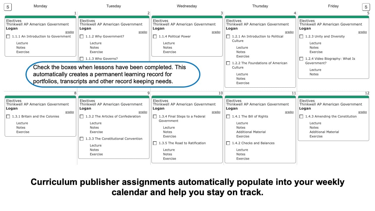 Thinkwell-Electives-Weekly-View