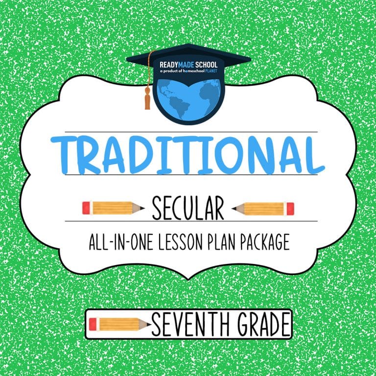 Traditional secular studies all-in-one lesson plan package - seventh grade in homeschool planet image