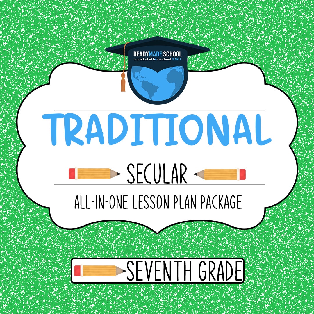 Traditional secular studies all-in-one lesson plan package - seventh grade in homeschool planet image