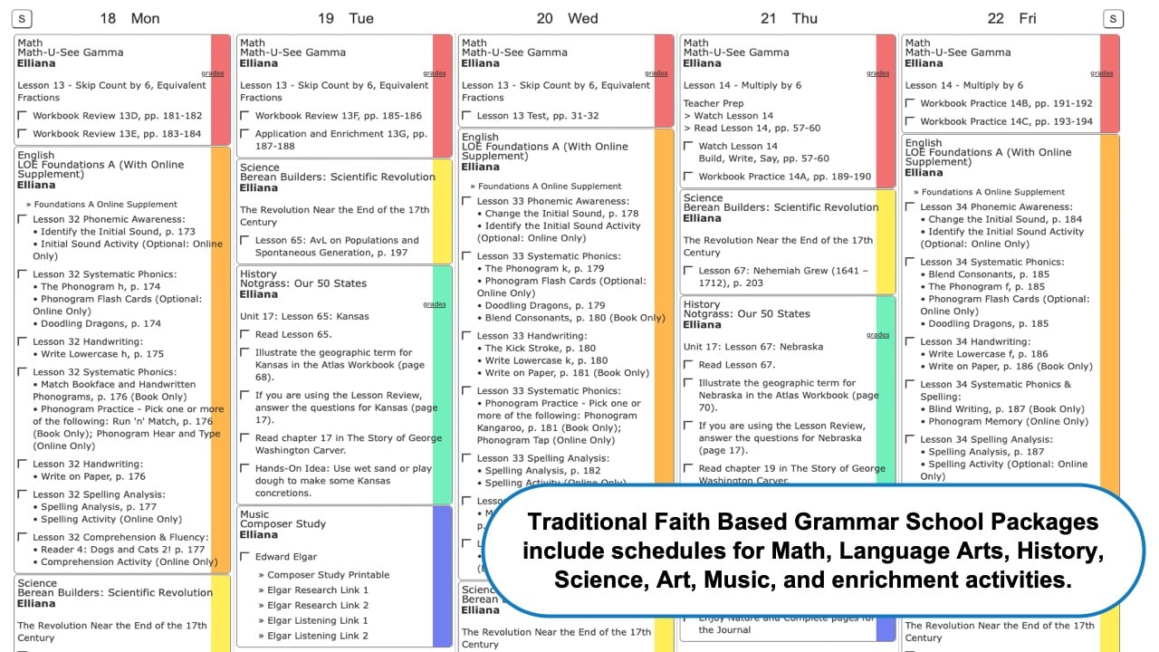 Traditional Faith Based Grammar School Packages