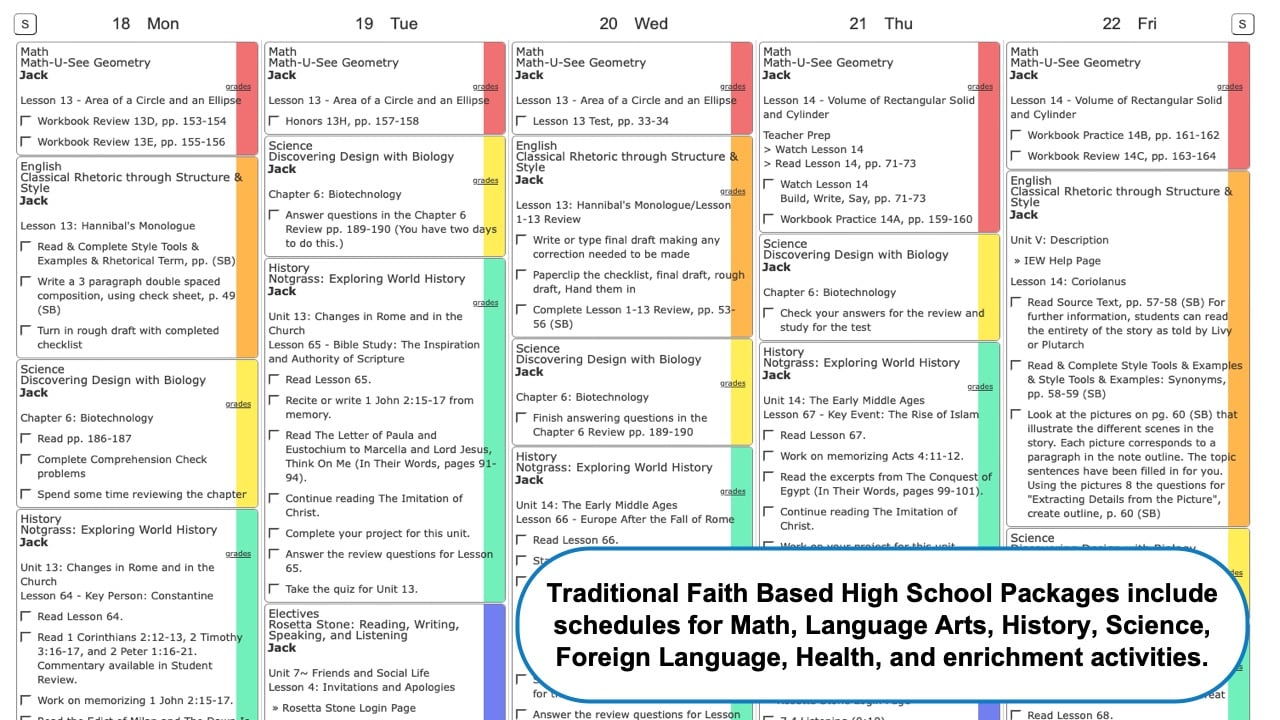 Traditional Faith Based High School Packages