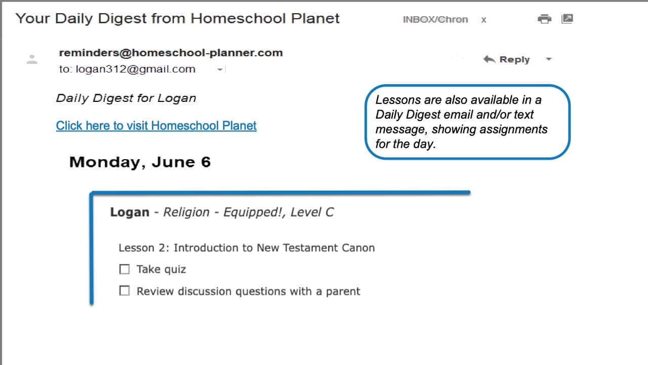 Journey Homeschool Bible Daily Digest