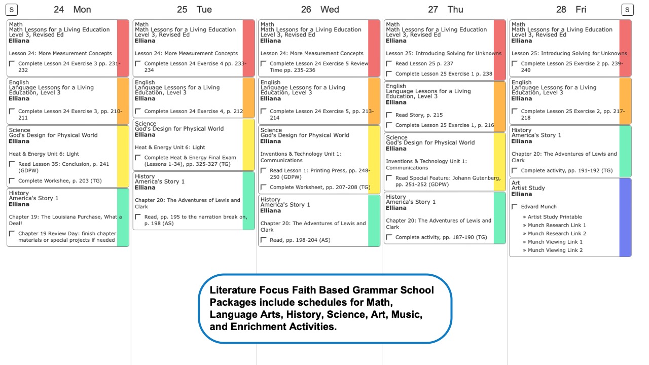 Literature Faith Grammar Weekly View