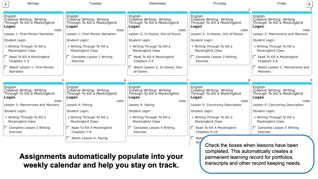 Compass Classroom Creative Writing Weekly View