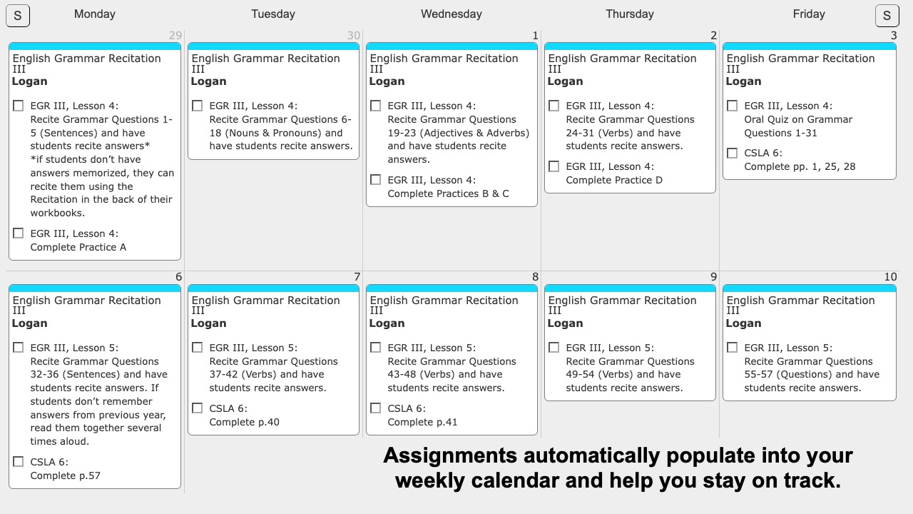 MP Grammar Weekly View
